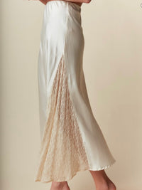 Ivory Lace Panel Satin Maxi Skirt