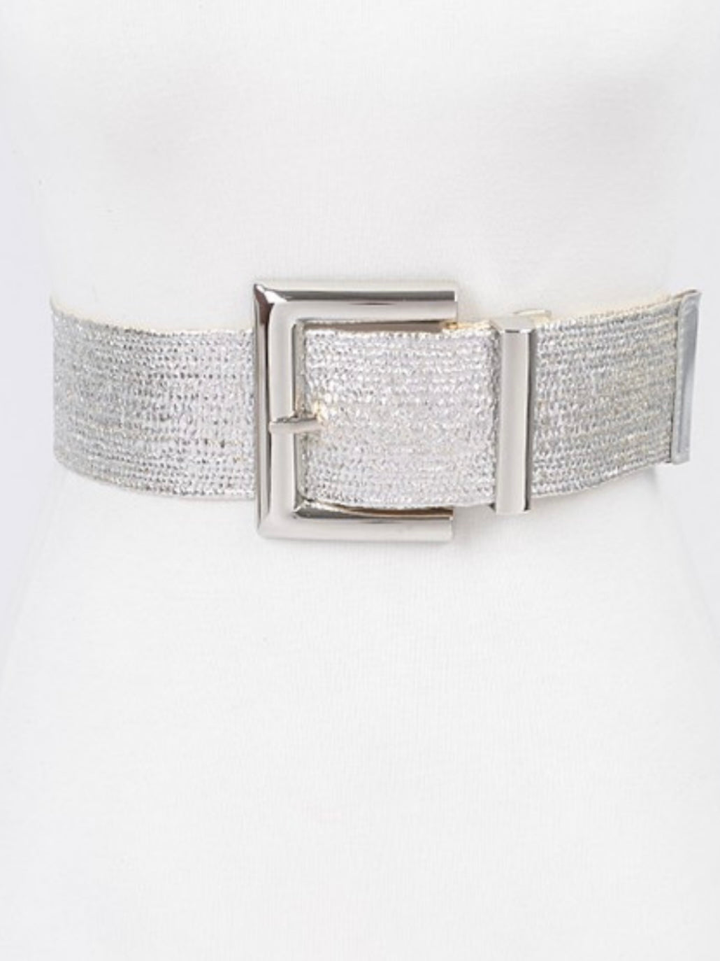 Large Rectangle Metallic Stretch Straw Belt