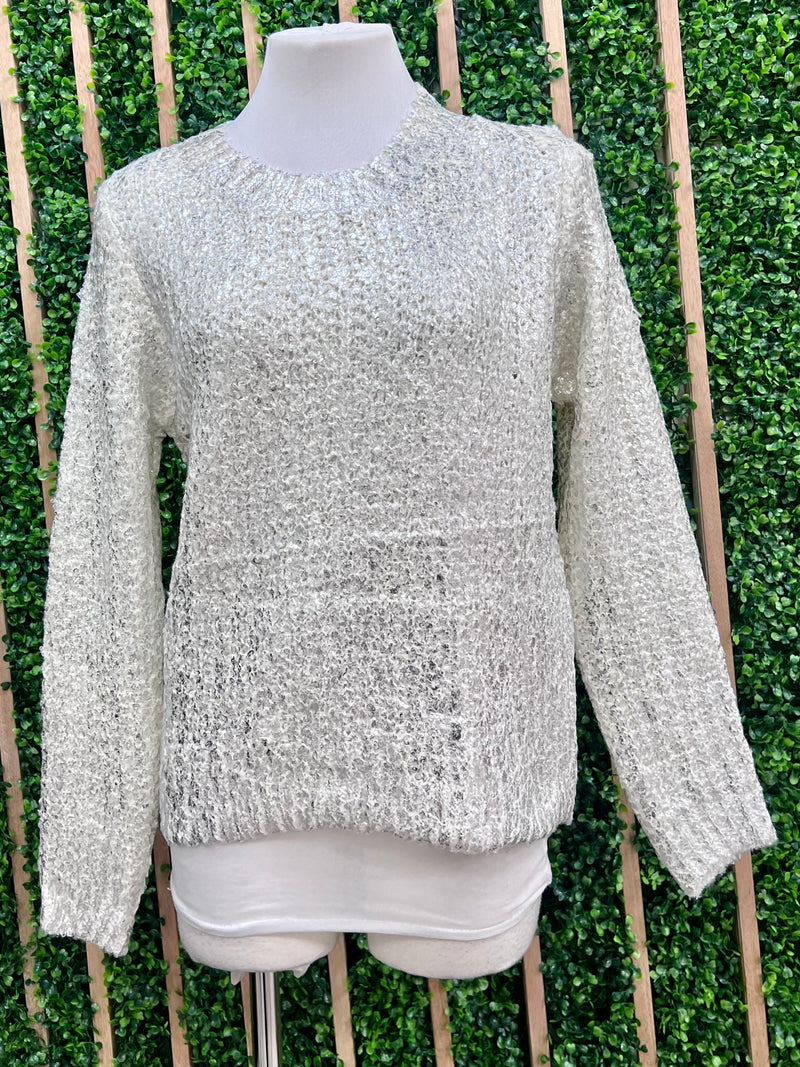 Crew Neck Long Sleeve Metallic Sweater