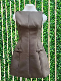 Beautiful Chocolate High Neck Pocket Detail Fitted Skort Dress