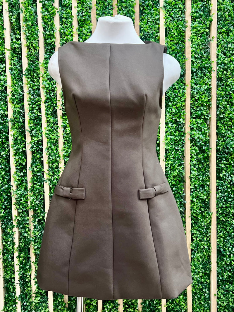 Beautiful Chocolate High Neck Pocket Detail Fitted Skort Dress