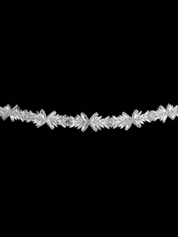 Marquise Stone Cluster Sash Ribbon Bridal Wedding Belt