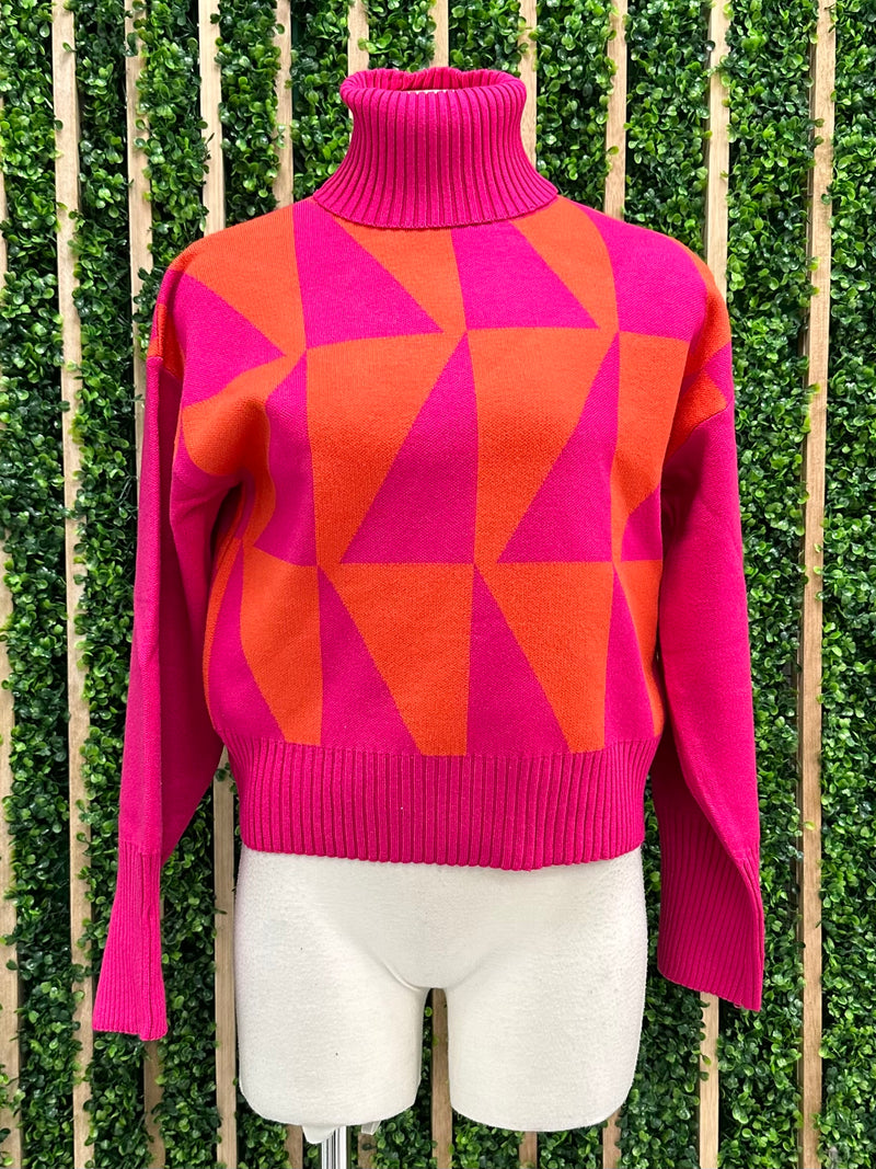 Beautiful Orange Fuchsia Geo Sweater