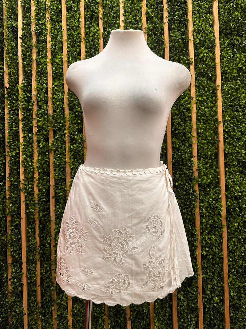 Off White Embroidered Wrap Skirt