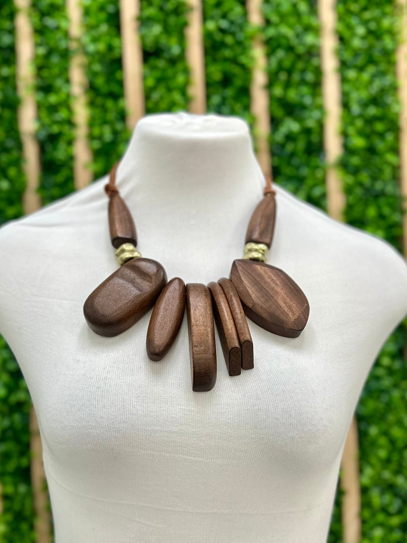 Statement Wood Necklace and Bracelet Set