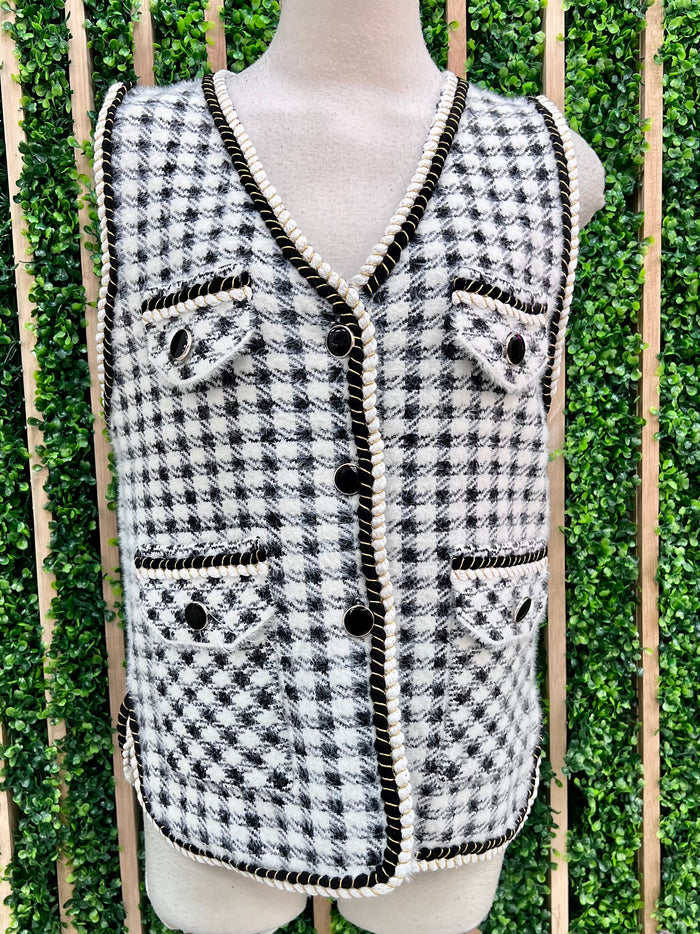 Gold Detail Houndstooth Vest