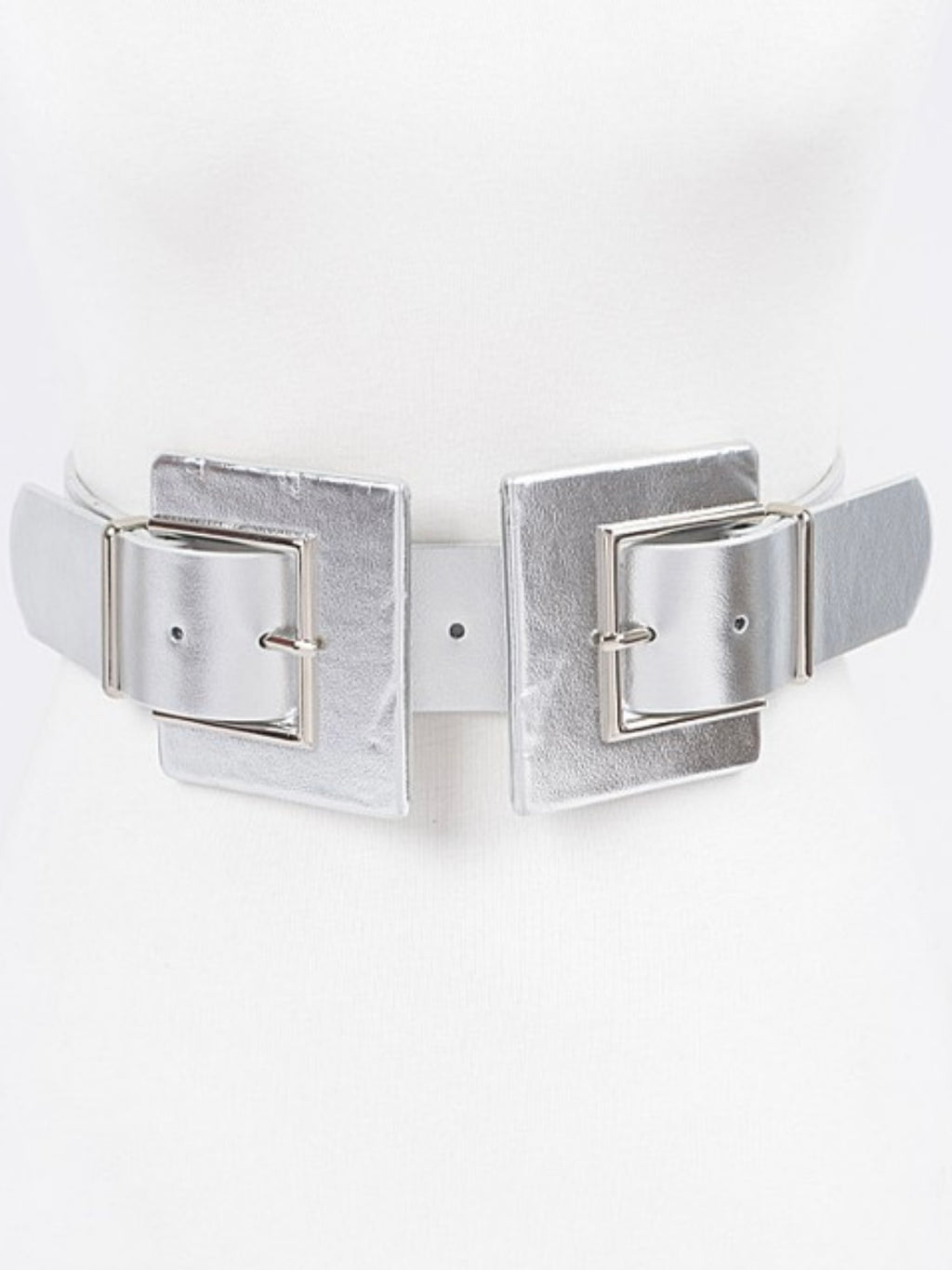 Double Rectangle Buckle Metallic Stretch Belt – Ah Là Laà  display picture 3