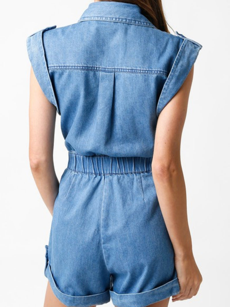 Shoulder Tab Denim Romper