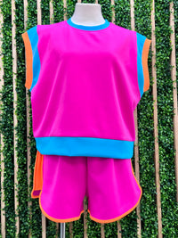 Fuchsia Color Block Short Pant Set