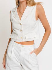 White Linen Short Vest