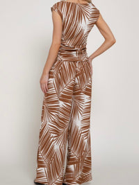 Brown & Ivory Palm Print Wide-Leg Matching Set