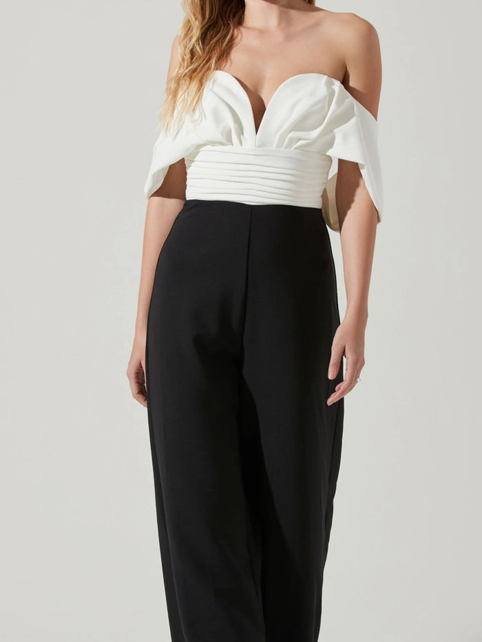 Exquisite White Black Off Shoulder Jumpsuit