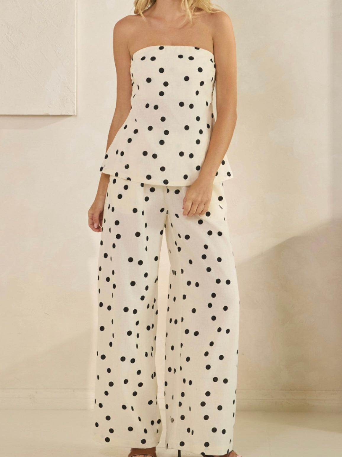 Cream Dots Strapless Peplum Top