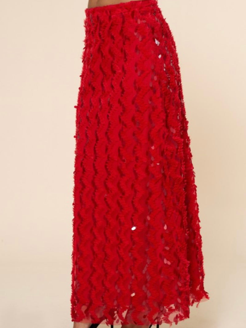 Red Sequin Maxi Skirt