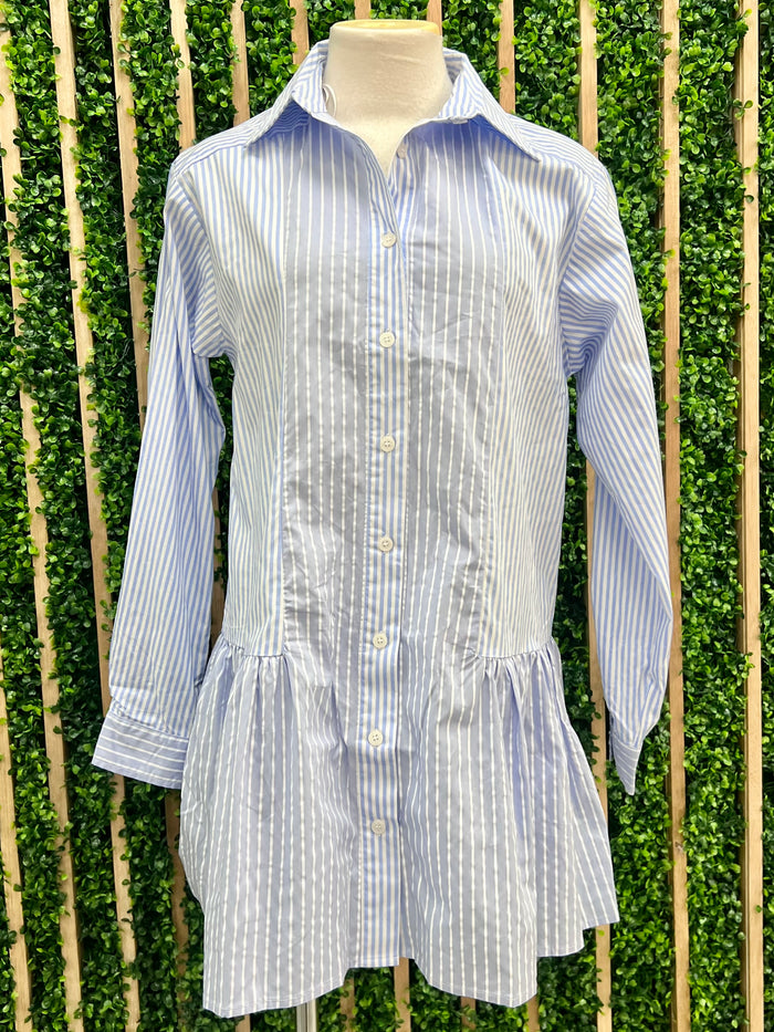 Blue Striped Dropwaist Blouse Dress