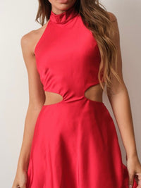 Red Satin Cutout Short Dress