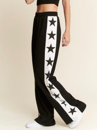Black Side Star Trim Wide Leg Pant