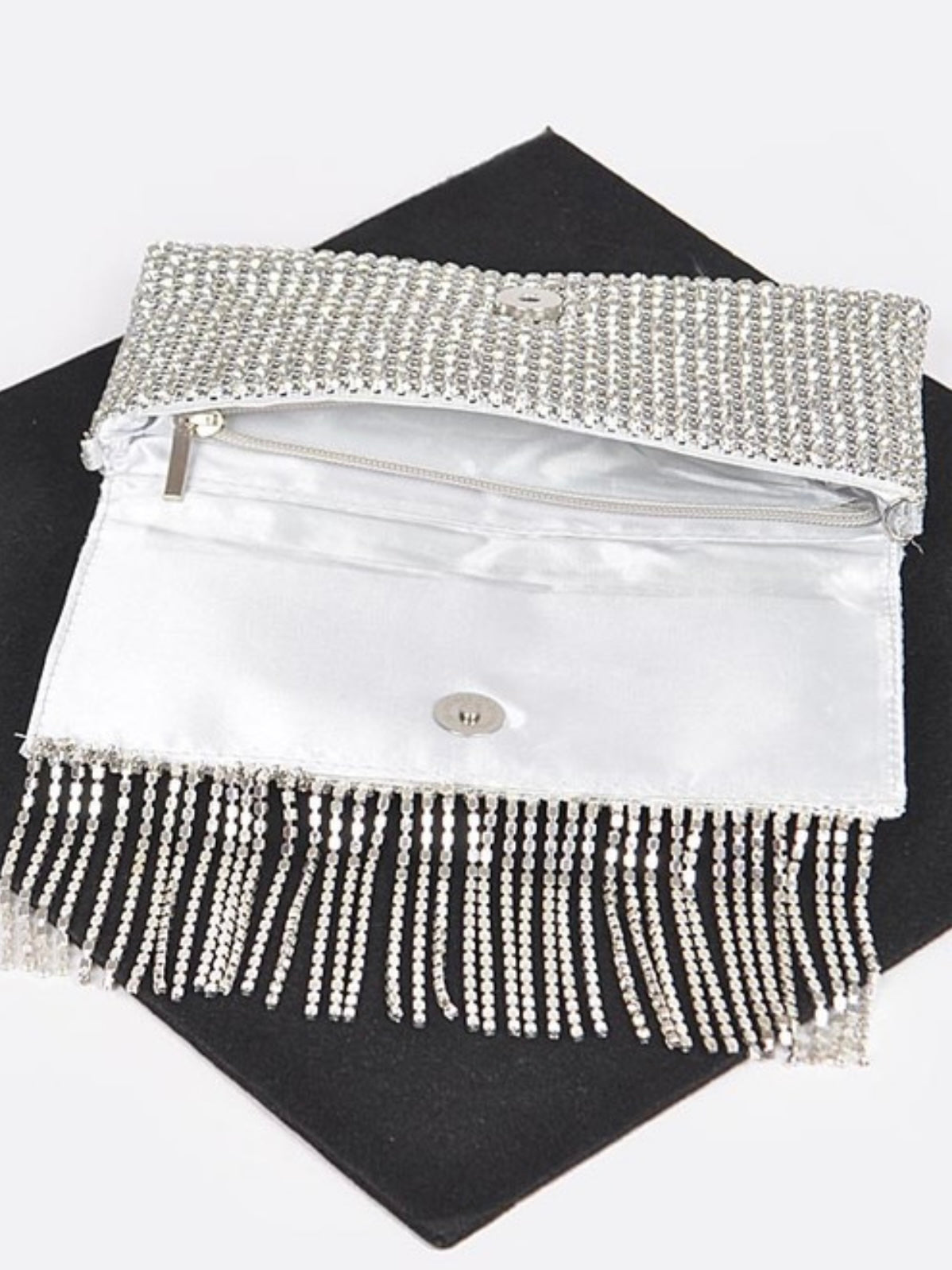 Fringe Detail Rhinestone Clutch