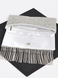 Fringe Detail Rhinestone Clutch