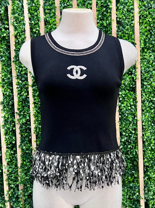 Chanel Inspo Fringe Knit Top