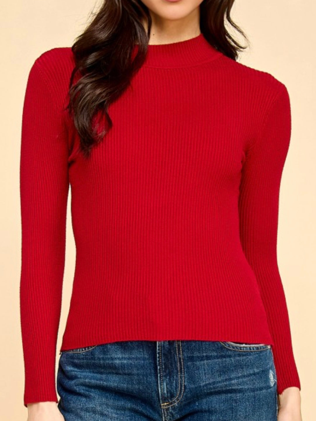 Classic Mock Neck Long Sleeve Knit Sweater