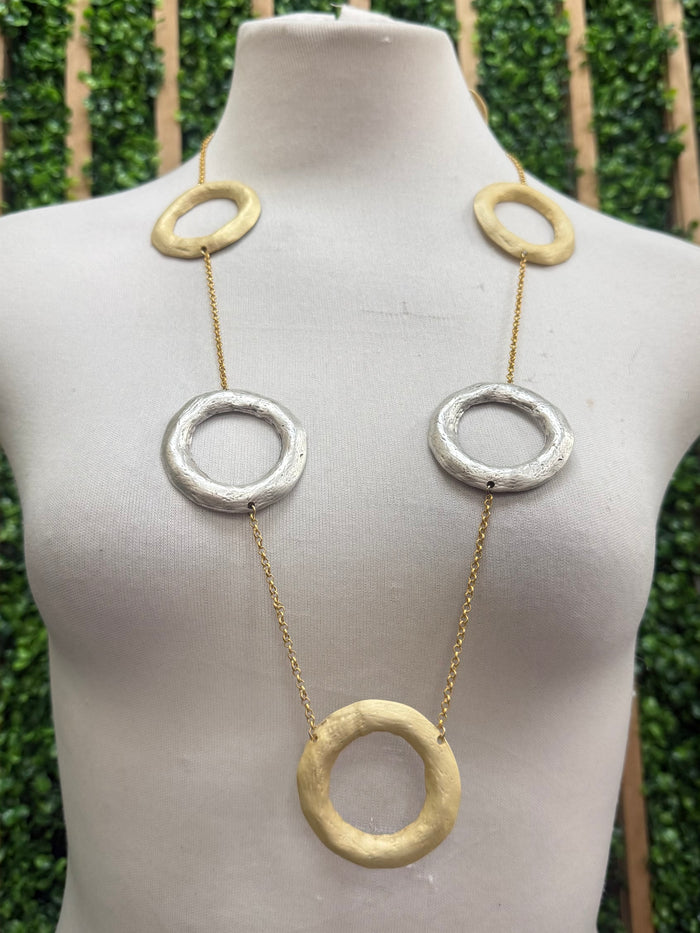 Gold And Silver Circles Long Necklace