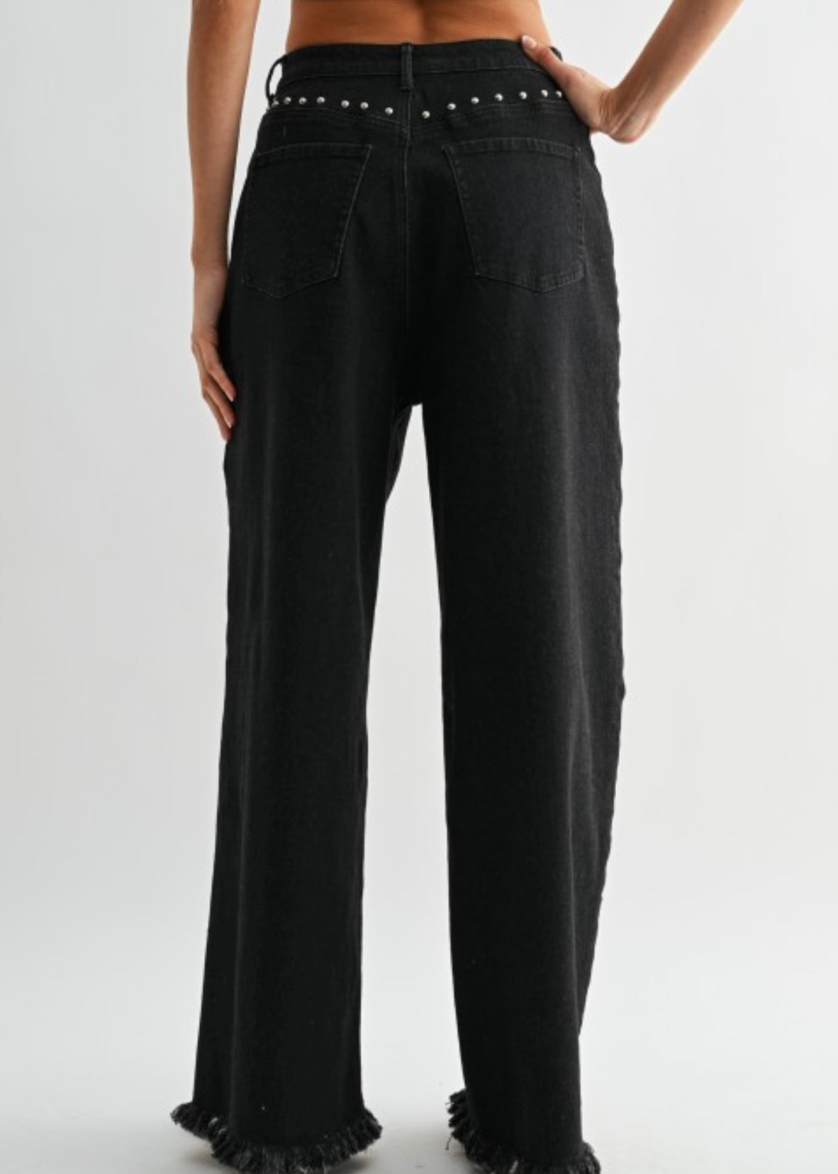 Black High Waist Studded Wide Leg Denim