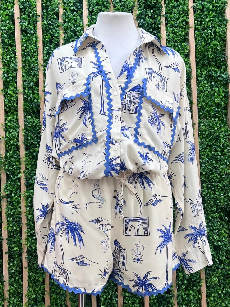 Ric Rac Trim White Blue Santorini Blouse