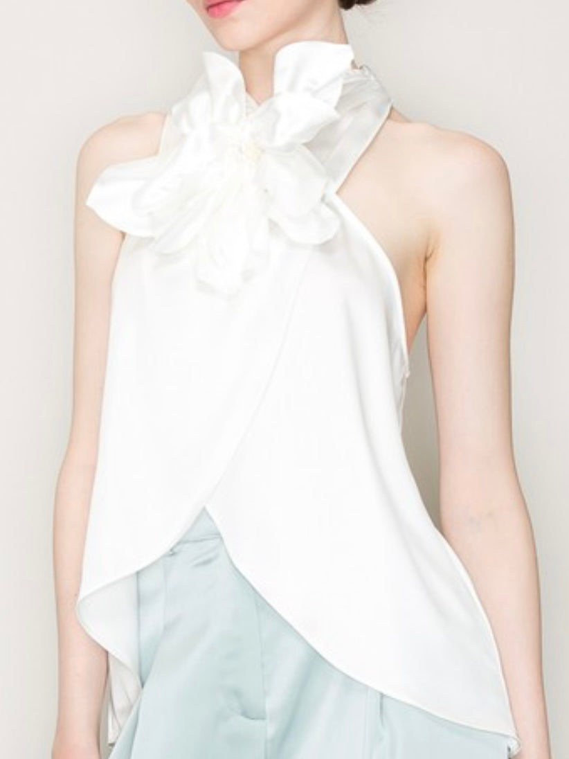 3D Satin Flower Detail Top