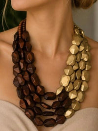 Resort Wood Beaded Chunky Statement Necklace