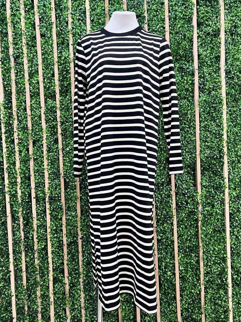 Stripe Long Sleeve Midi Dress