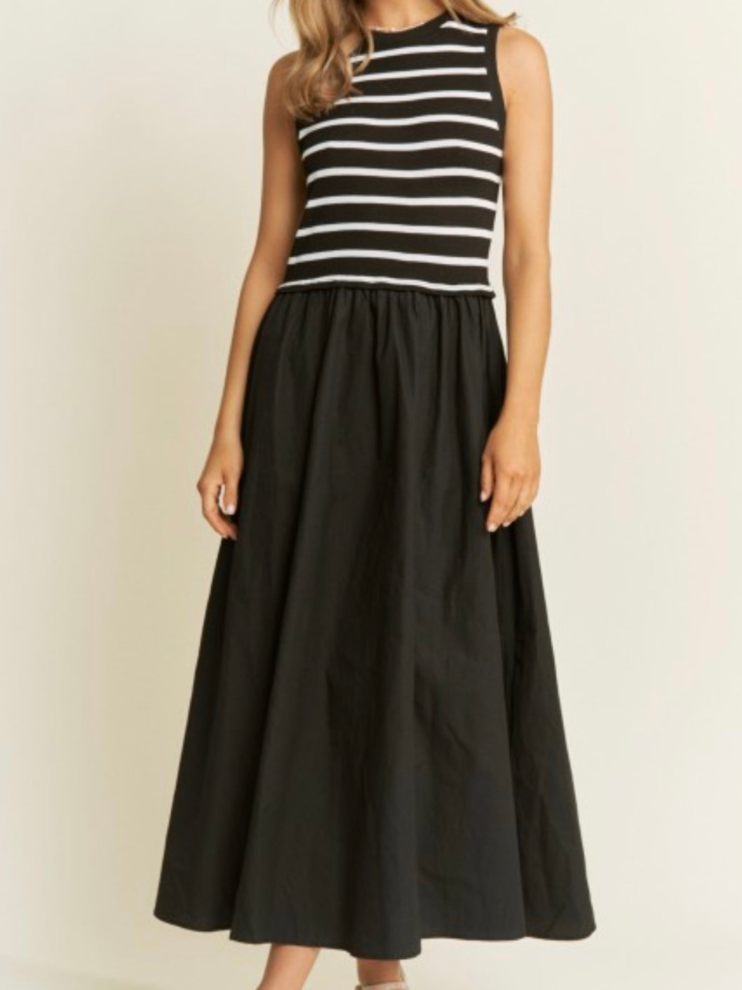 Contrast Knit Stripe Midi Dress