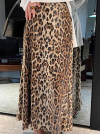 Brown Sequin Leopard Midi Skirt