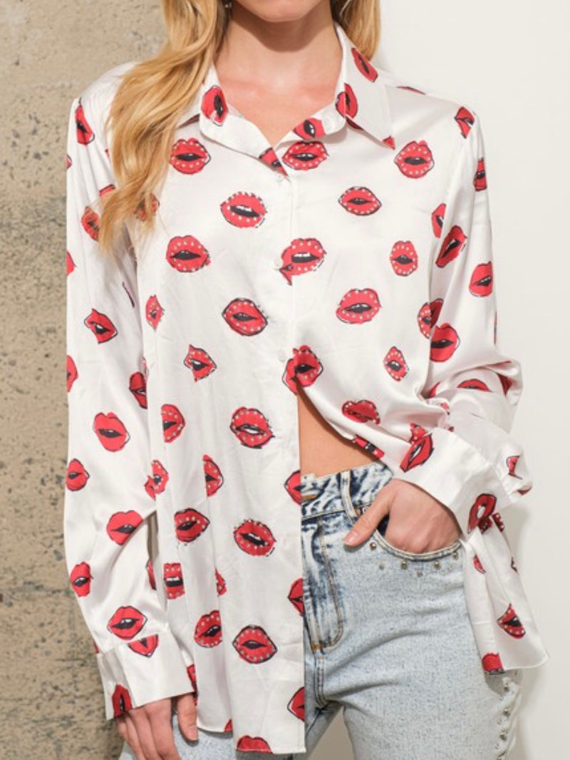 Lips Button Down Blouse