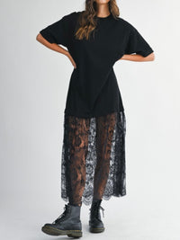 Oversize Lace Contrast Skirt Shirt Dress
