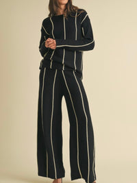 Black Ivory Stripe Knit Pant Set