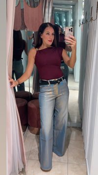 Gold Foil Wide Leg Denim Pant