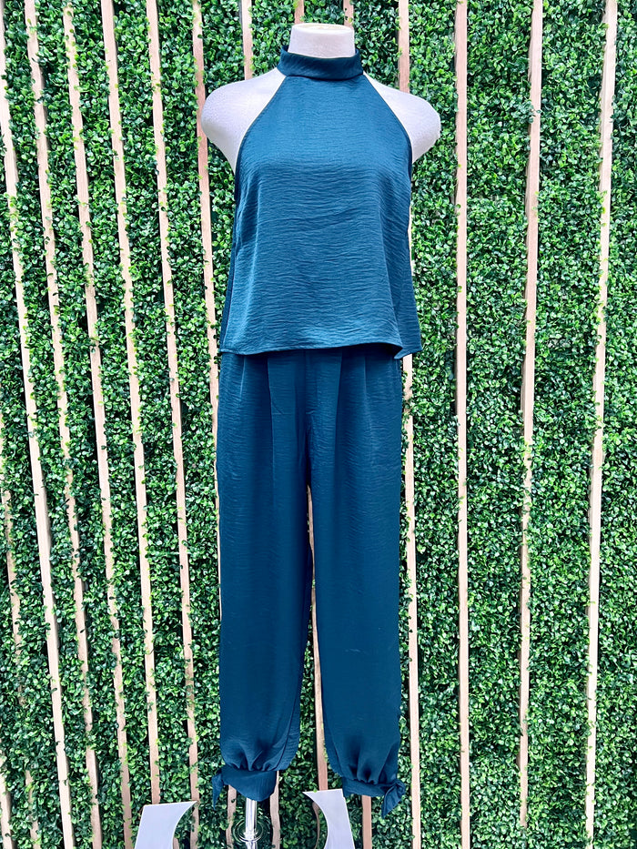 Hunter Green Halter Sleeveless Top