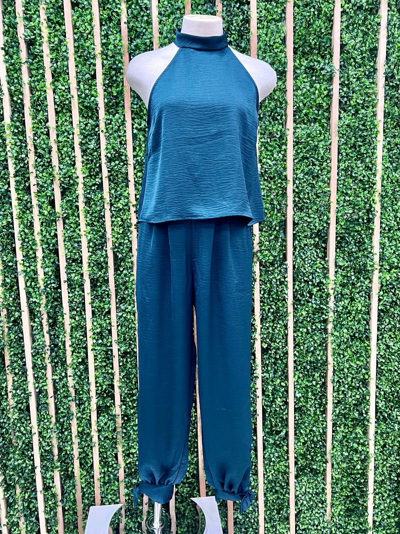 Hunter Green Halter Sleeveless Top