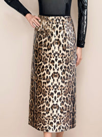 Brown Sequin Leopard Midi Skirt