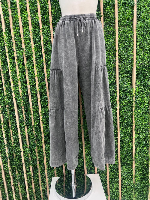 Charcoal Washed Tiered Wide Leg Pant