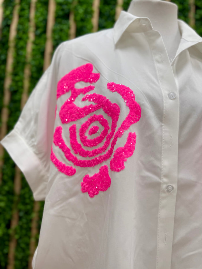 Neon Pink Embroidered Blouse