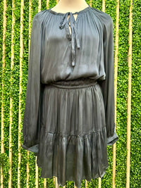 Navy Stud Trim Split Neck Short Dress