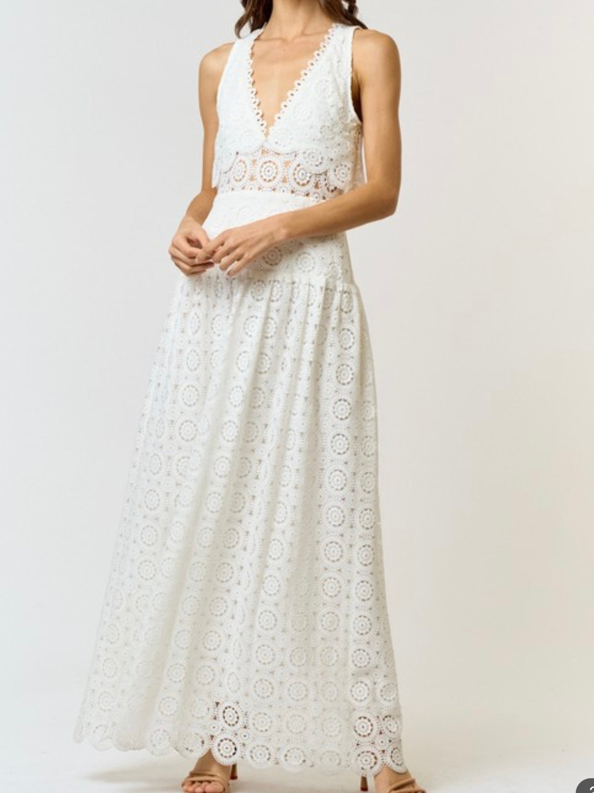 Beautiful White Lace Scalloped Maxi Dress