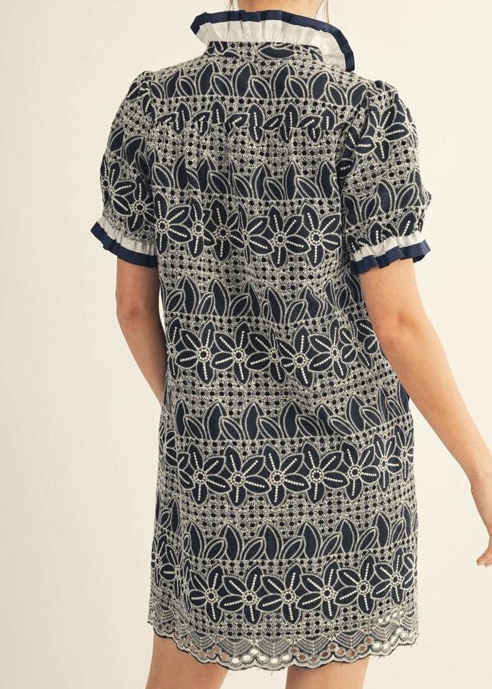 Ruffle Accent Eyelet Lace Shift Dress