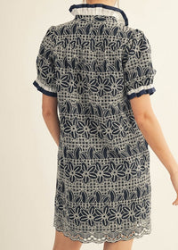 Ruffle Accent Eyelet Lace Shift Dress