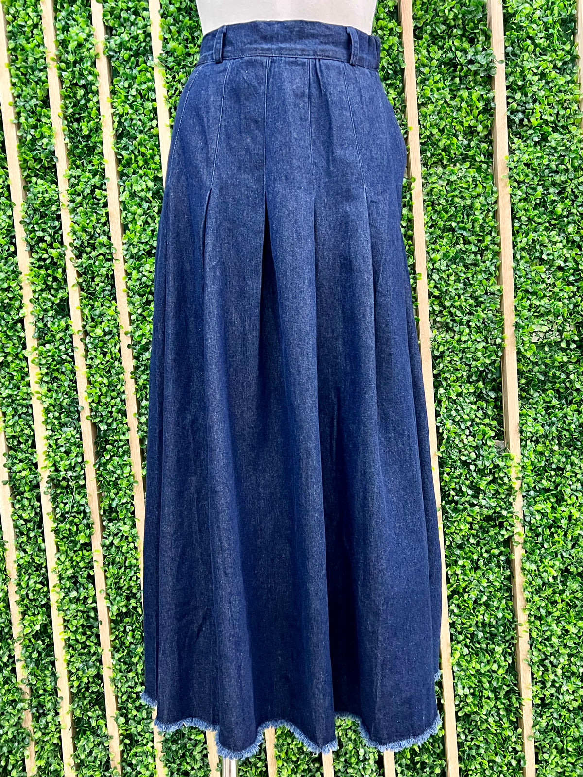 Dark Denim Pleated Midi Skirt