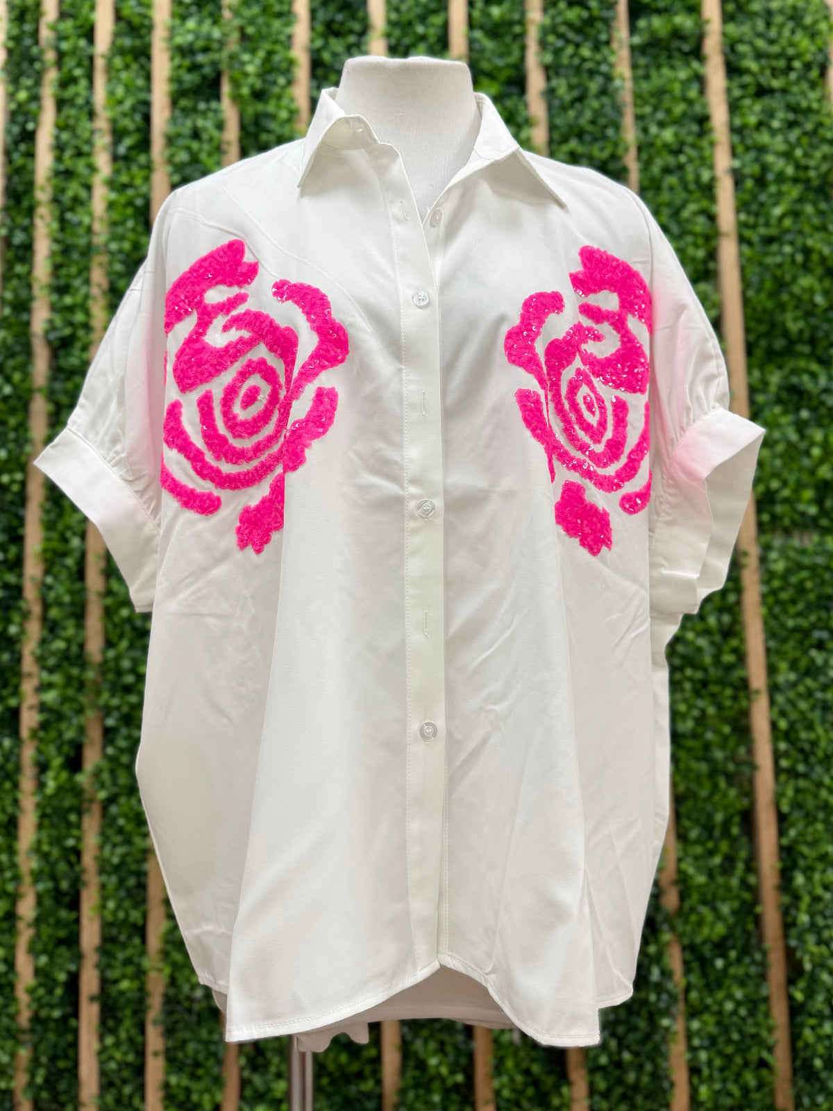 Neon Pink Embroidered Blouse