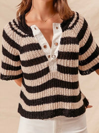 Ivory Black Eyelet Stripe Sweater top