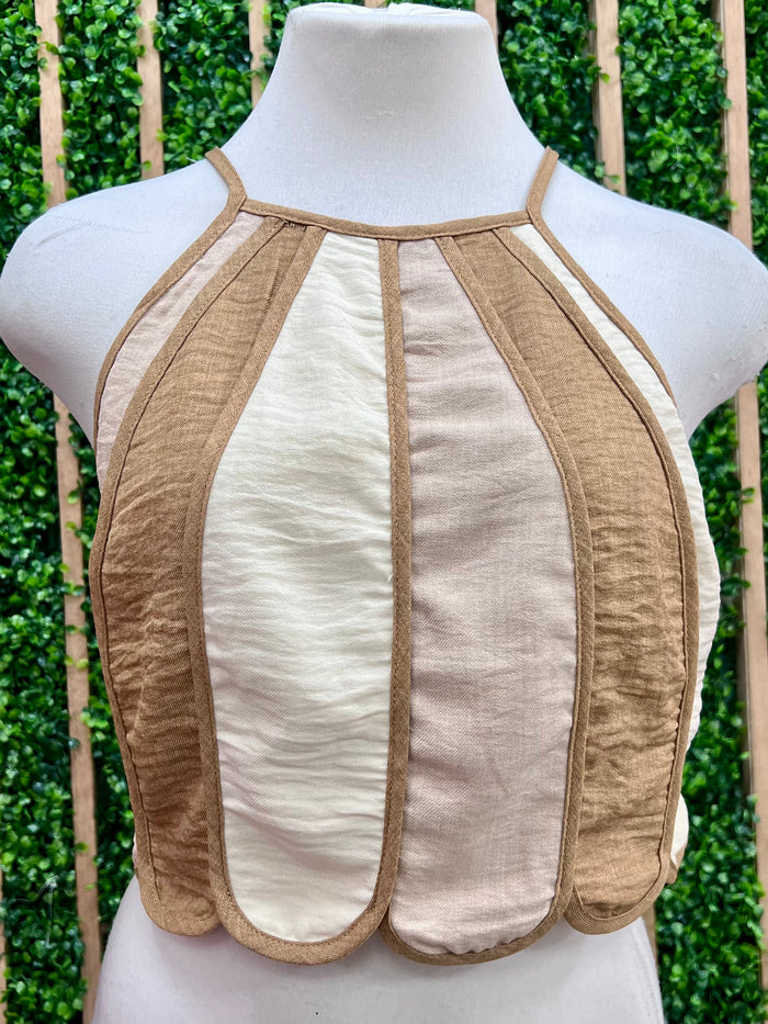 Mocha Block Scallop Halter Top